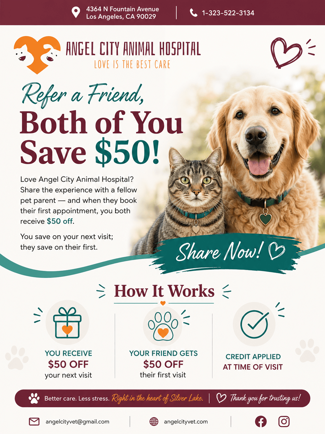Angel City Animal Hospital Special Promotion: Refer a Friend, Both of You Save $50!